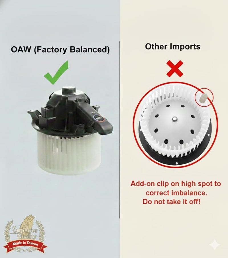 OAW 100-T214 HVAC Blower Motor for 16-18 Toyota Corolla iM, 06-12 RAV4 Limited w/ATC & 13-18 RAV4 w/ATC Replace OE# 87103-0R010, 87103-42101 - Image 3